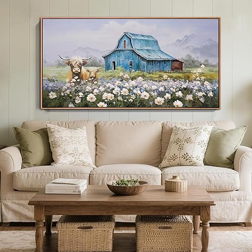 Miniatura 9 de Anolyfi Lienzo texturizado enmarcado botánico para sala de estar, pintura estética moderna de flores de salvia, arte de pared grande enmarcado para