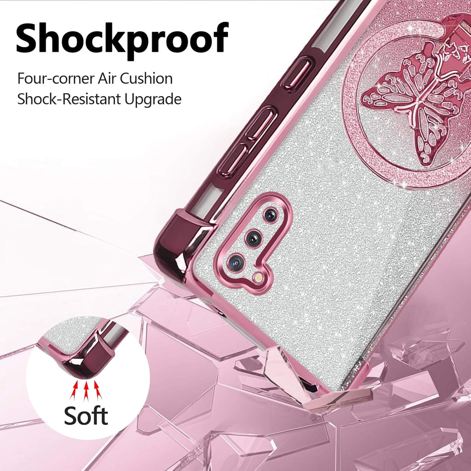 for Samsung Galaxy Note 10 Case with Stand [Compatible with Mag Safe], Galaxy Note 10 Phone Case with Kickstand Shockproof Protective Soft Cover Bling for Women, Pink - Image 4