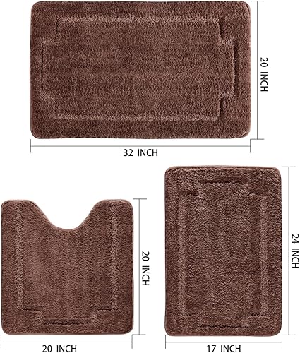 Miniatura 7 de Juego de 3 alfombras de baño suaves y absorbentes, peludas, suaves, antideslizantes, para ducha, bañera y bañera, lavables a máquina (color dorado