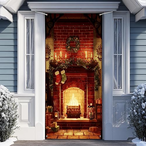 Miniatura 4 de Acogedora cubierta de puerta de chimenea, decoración rústica de hogar festivo para decoración de interiores y exteriores, 36 x 72 pulgadas