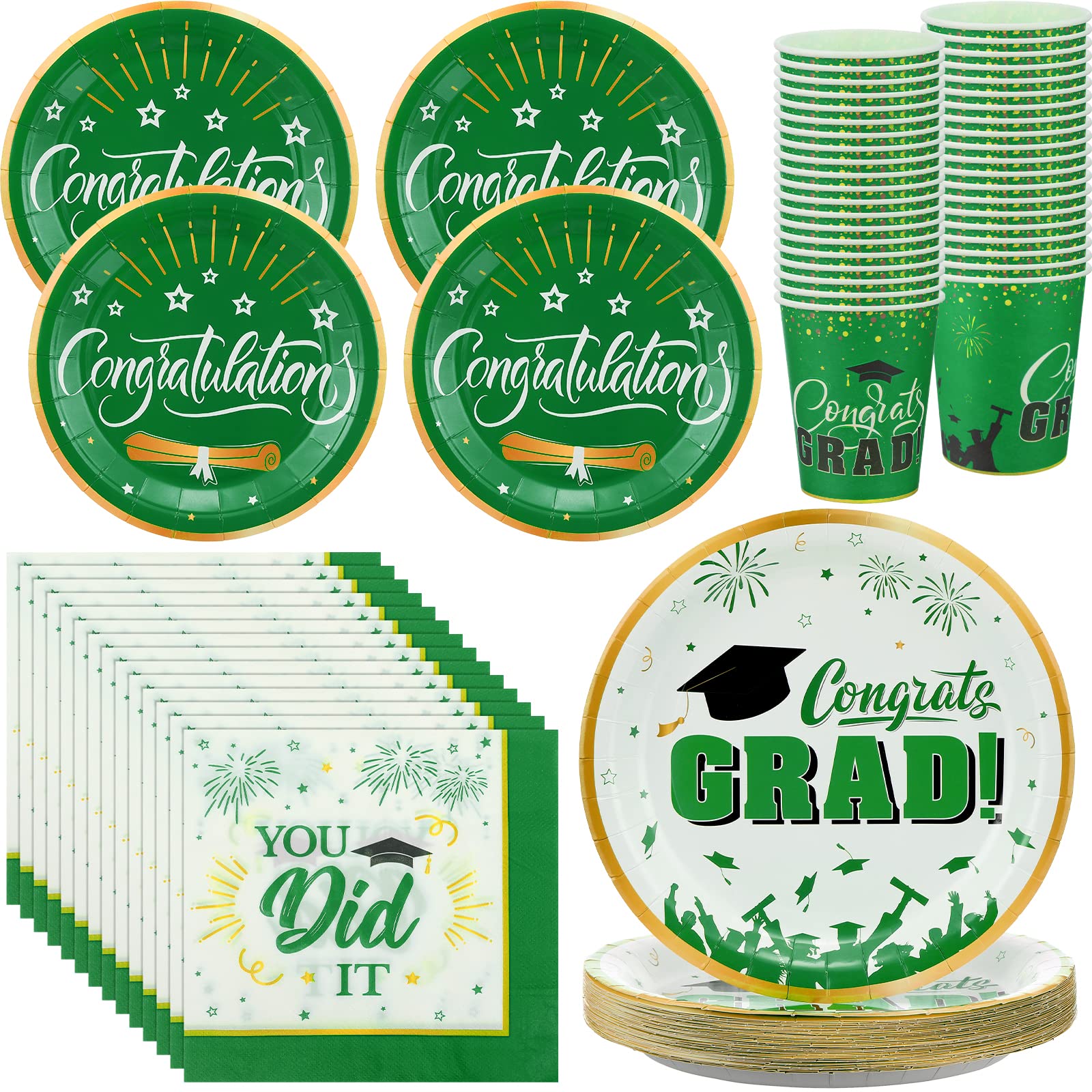 240 Pieces 2023 Graduation Party Supplies Include 72 Pcs Plates 144 Pcs Napkins and 24 Pcs Cup Congrats Grad Party Decorations class of 2023 (Green)