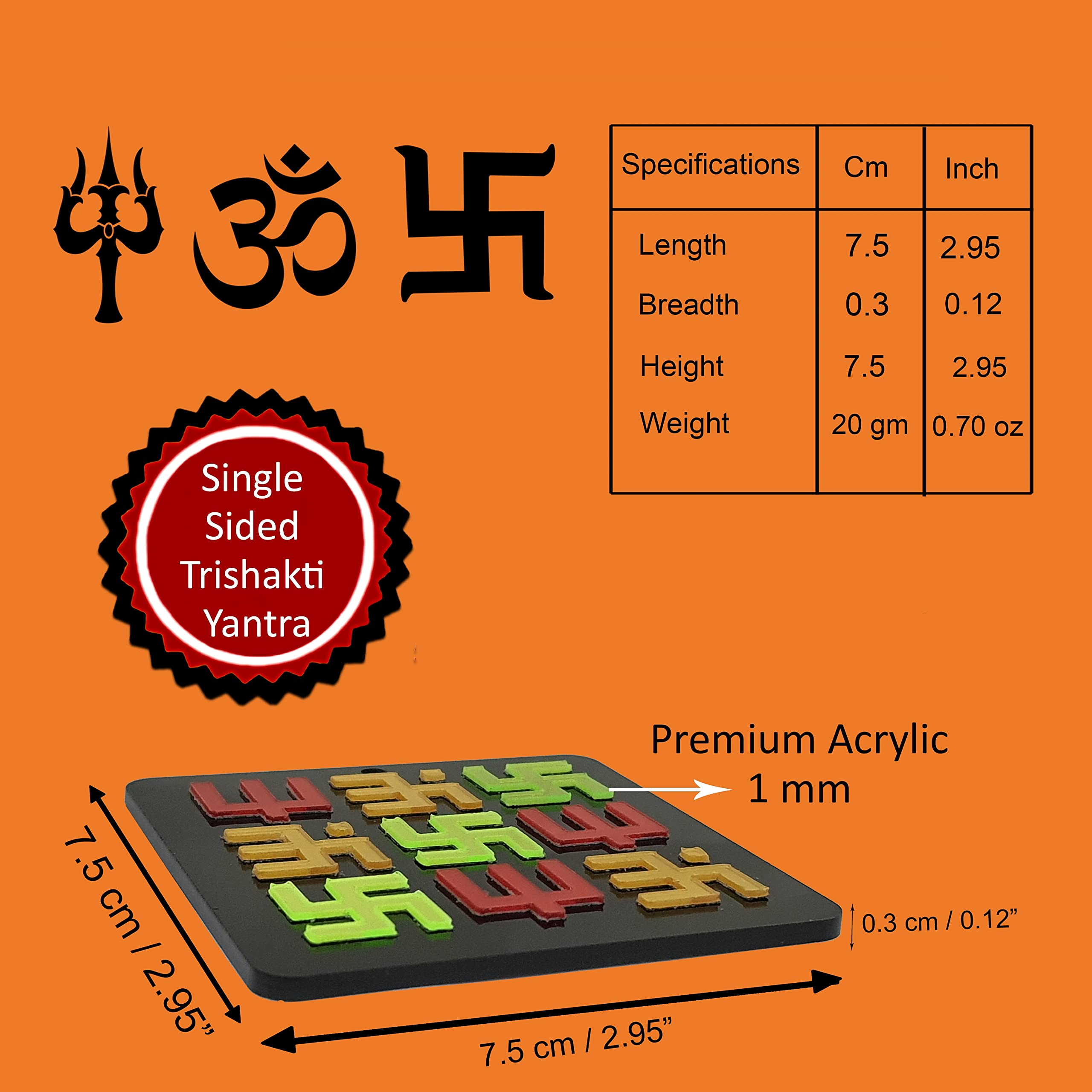 Divya Mantra Swastik Pure Brass Gold Hanging Trishakti Yantra for Car Home Wall Decor Temple Pooja Items Decorative Showpiece Vastu Yoga Symbol Shiva Trishul, Om, Lucky Swastik -Multi -Set of 2 - Image 4 thumbnail
