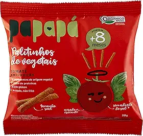 Papapá, Palitinho de vegetais infantil (Biscoito), Orgânico, Sabor Tomate & Manjericão, 20g, Vermelho
