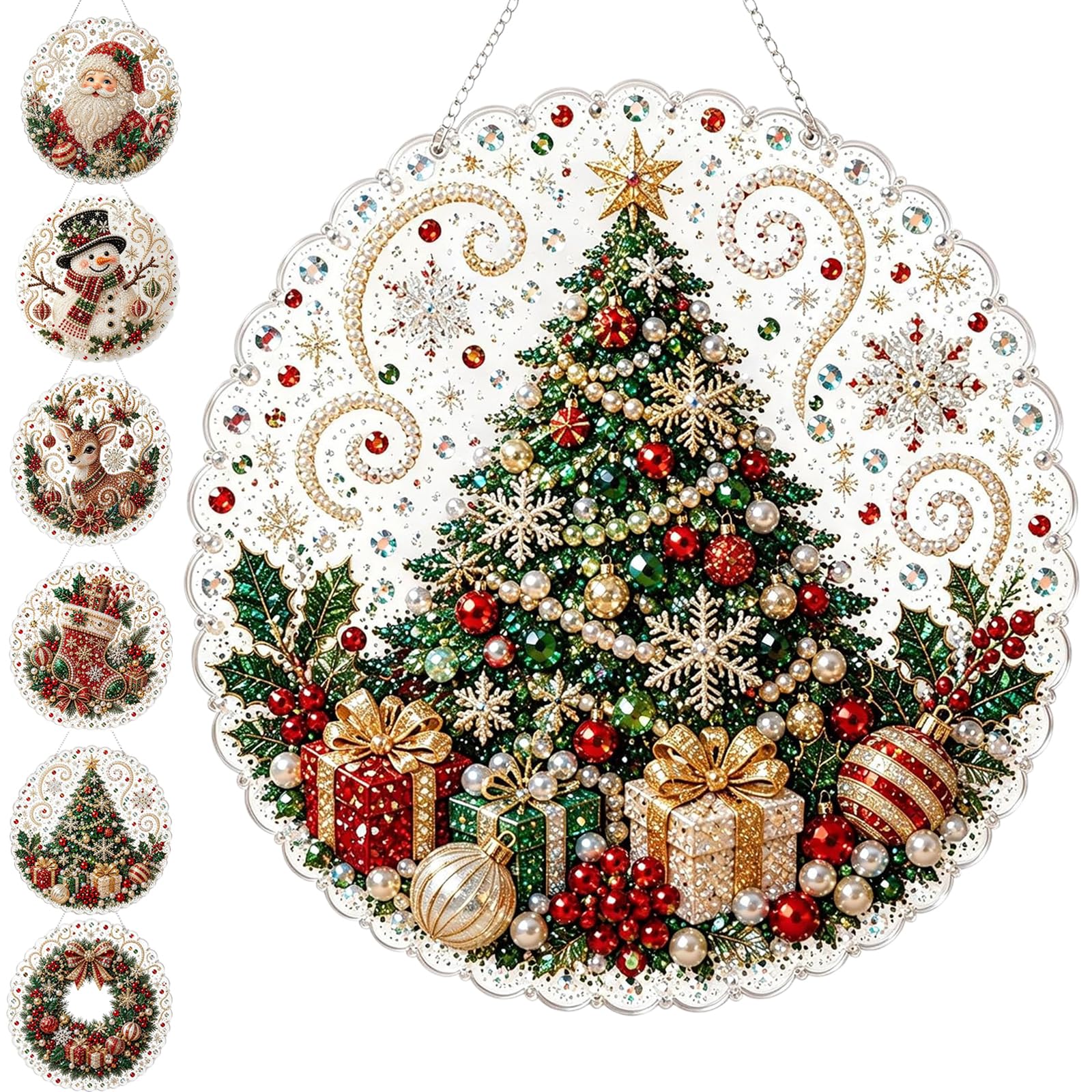 Christmas Pearl Diamond Painting Suncatcher Kit – DIY Pearl Art Kits for Adults, 5D Round Drill Holiday Window Decor, Relaxing Creative Craft Gift for Beginners ，Christmas tree