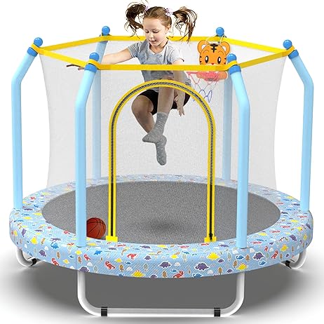 Mersco 55" Toddler Trampoline with Basketball Hoop – Safe Indoor & Outdoor Fun
