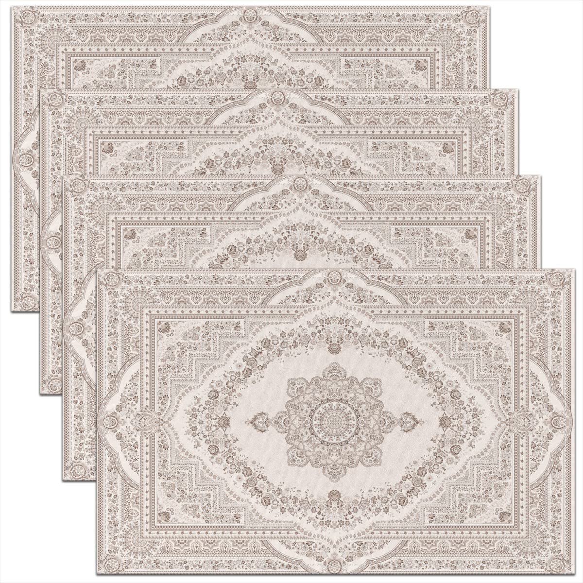 Richhome Color 15 Vintage Mandala Placemats 12X18 Inch Set Of 4 Watercolor Retro Wild Flowers Decor Place Mats For Kids Teens Adults Bohemian Style Exotic Plaid Kitchen Mats For Dining Table