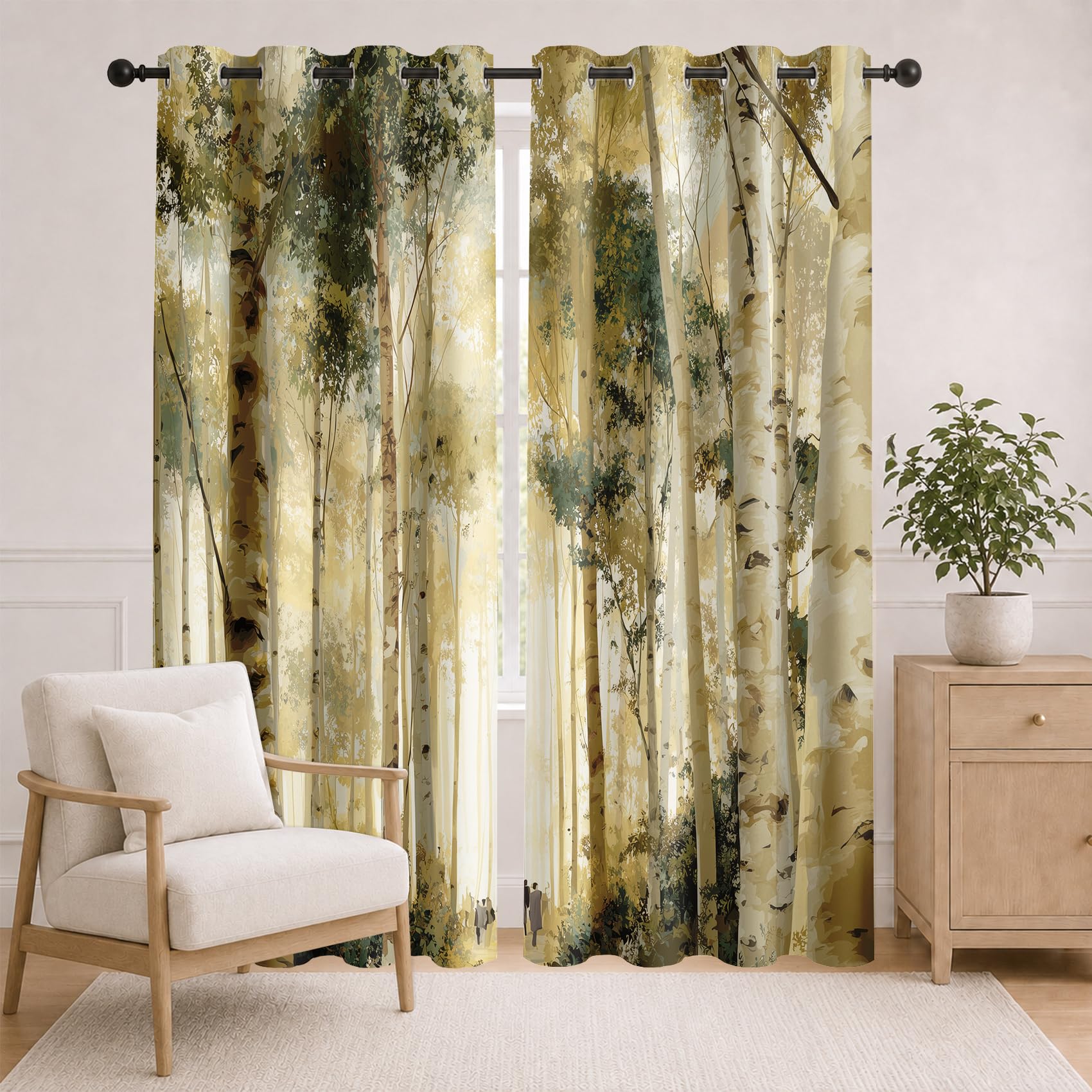 Rideau Occultant Forêts Rideaux Thermiques Forêt de Bouleau pour Salon Chambre, Lot de 2 Rideaux et Draperies Intérieurs à Oeillets, 140x220 cm (LxH)