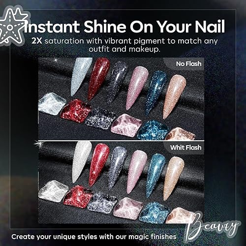 Miniatura 5 de modelones Juego de 6 esmaltes de uñas de gel con purpurina reflectante, color rosa, rojo, plateado, holográfico, kit de esmalte de uñas LED, kit de