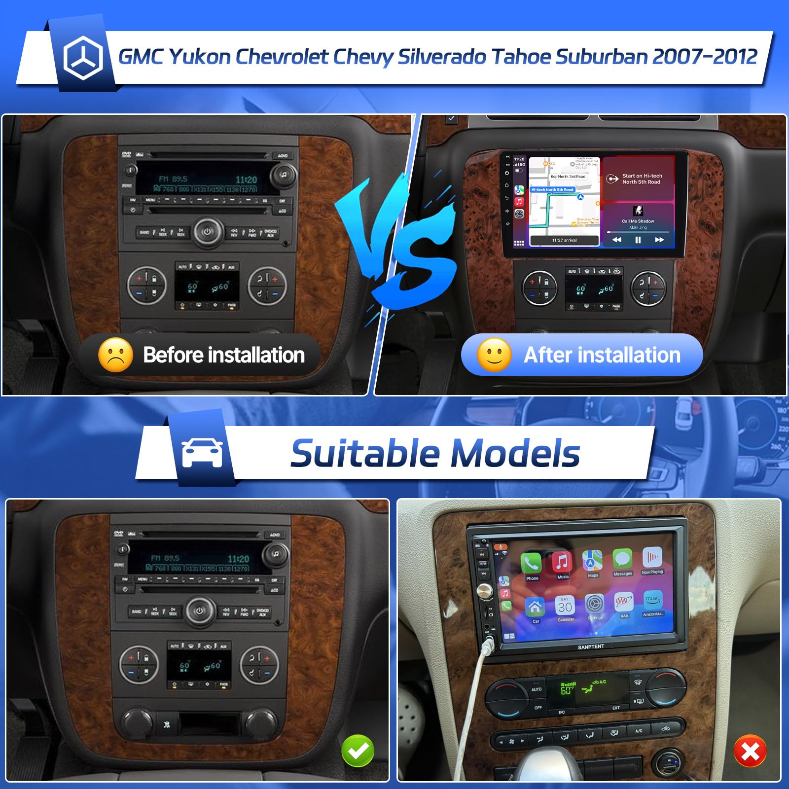 9" Car Radio With Wireless CarPlay & Android Auto For GMC/Chevy 2007-2014 - 4+64GB With Backup Camera