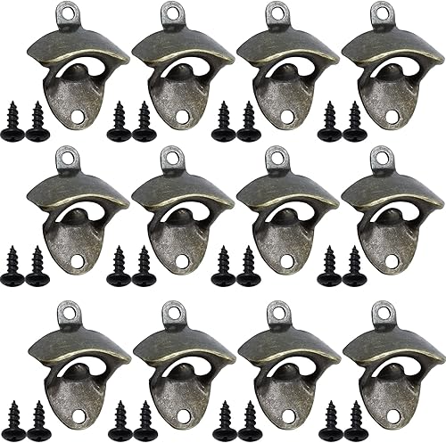 TIHOOD Abrebotellas montado en la pared, 12 piezas, abrebotellas de cerveza vintage, adecuado para bares, hoteles KTV, hogares (bronce verde)