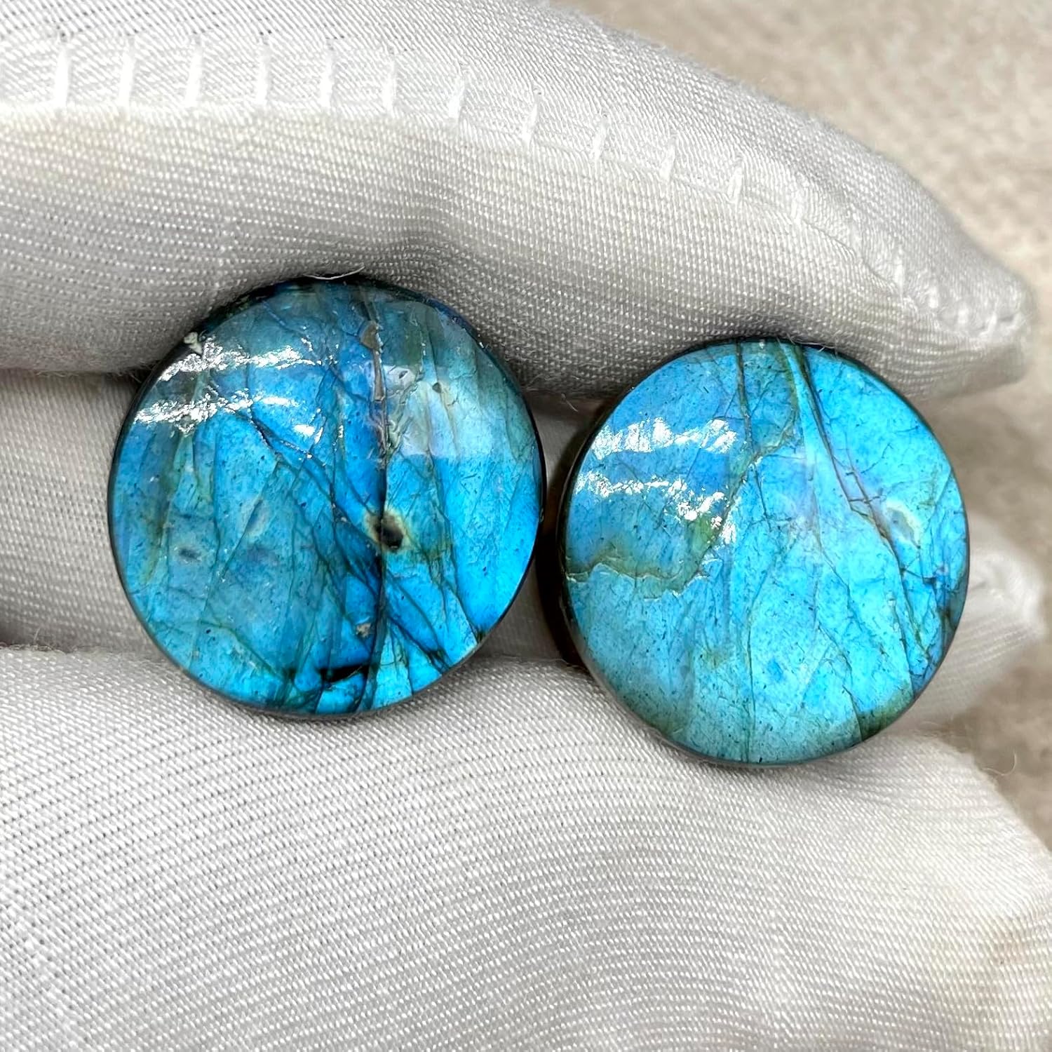 Uni Craft Pair of High Quality Natural Blue Flash Labradorite Crystal Handmade Double Flare Saddle Round Ear Plug Body Jewelry Gauge Size 8g (3mm) to 2" Customized Wholesale Available