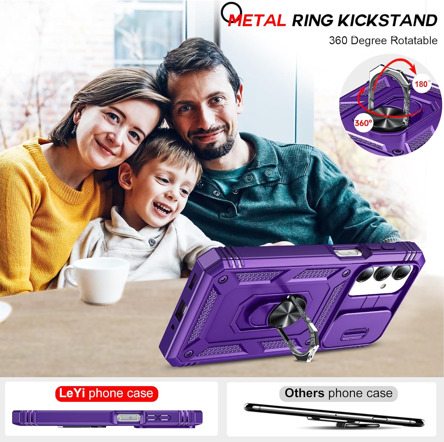 LeYi Samsung Galaxy A16 5G case with its 360-degree rotatable metal ring kickstand