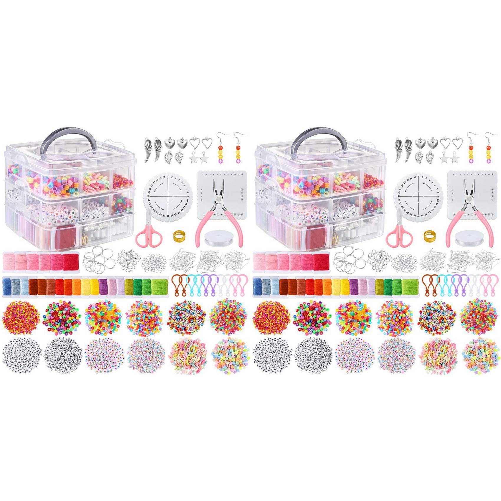 Hndhbfgrt 2set 12 Styles Friendship Bracelet Kit with String and Letter Beads, Color Embroidery Floss, Elastic Cord, Braiding Disc