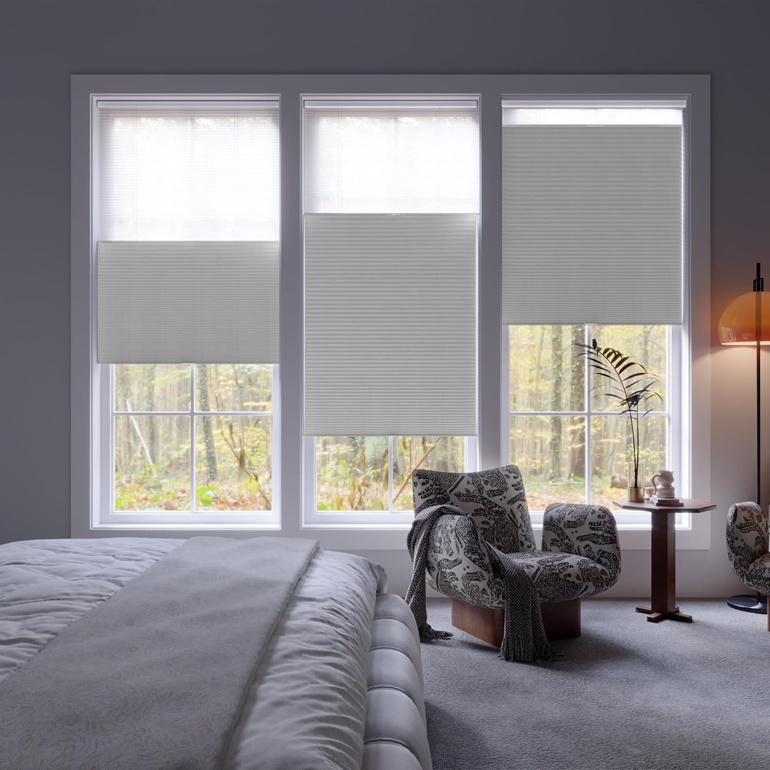 Day Night Cellular Shades Cordless, Blackout/Light Filtering Double Honeycomb Shade for Window, Top Down Bottom Up 2 Blinds in 1 Custom Accordion Blind for Home, Office(White, Custom Size)