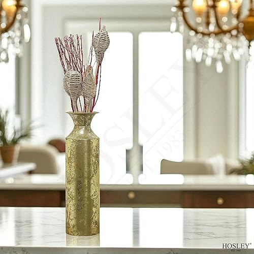 Miniatura 7 de Hosley Jarrón de suelo alto de metal dorado decorativo. Regalo ideal para bodas, fiestas, spa, meditación, reiki, O5 (16 pulgadas de alto)