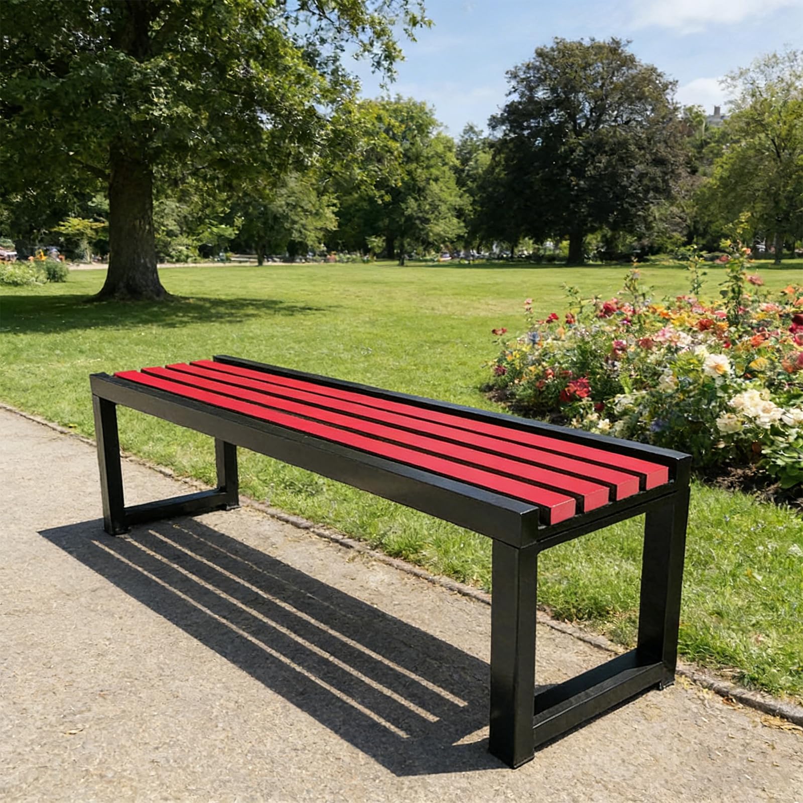 Rytgdxss Outdoor Metal Bench,Rustproof Garden Patio Bench,Heavy Duty Metal Frame with Slatted Wood Seat,Park Bench Style,for Porch,Balcony(100 * 40 * 45cm)