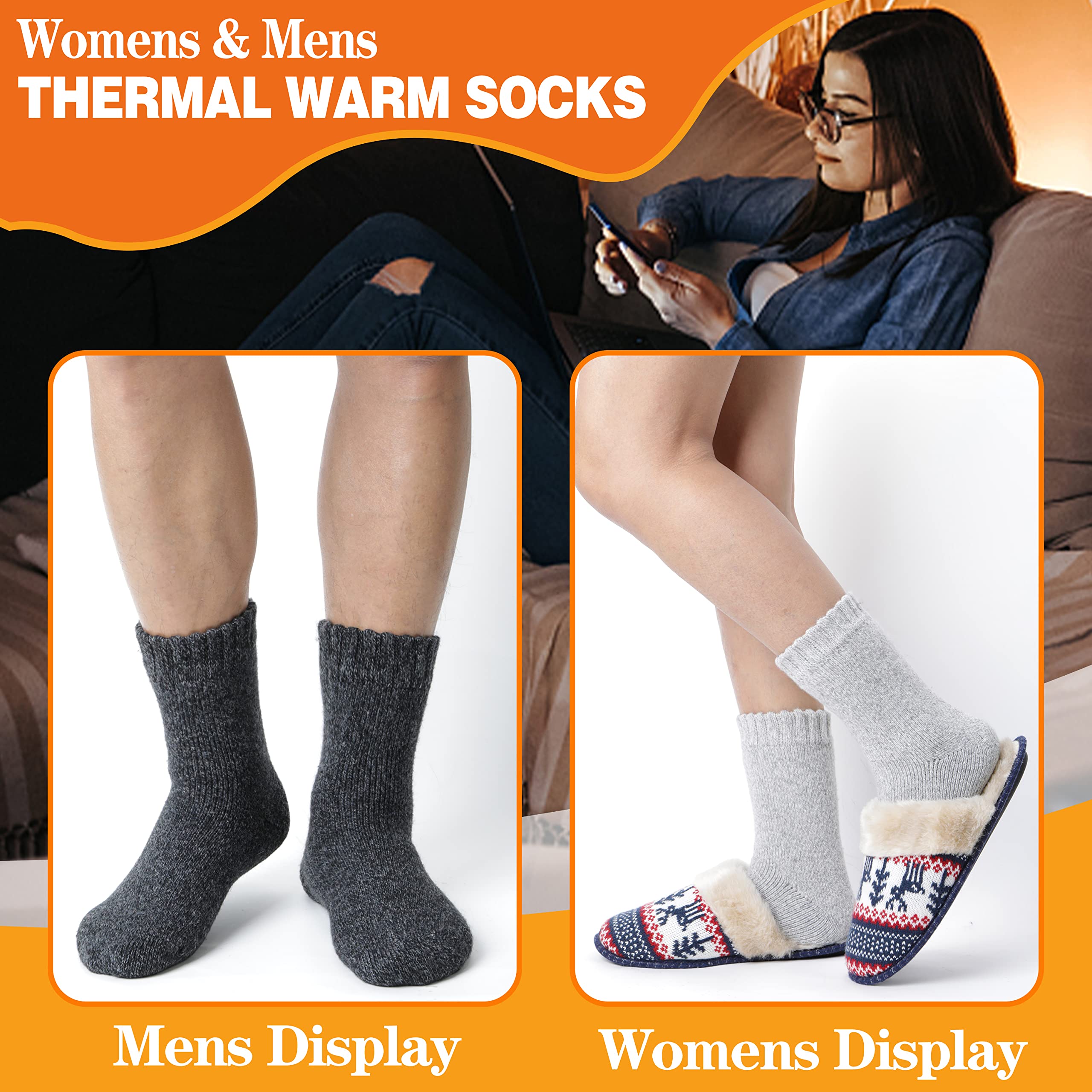 Welwoos Chaussettes Chaudes Femme Homme 36-42/42-46, Chaussettes Chauffante Hiver Épaisses Thermiques Cadeau pour Femme 3 Pairs