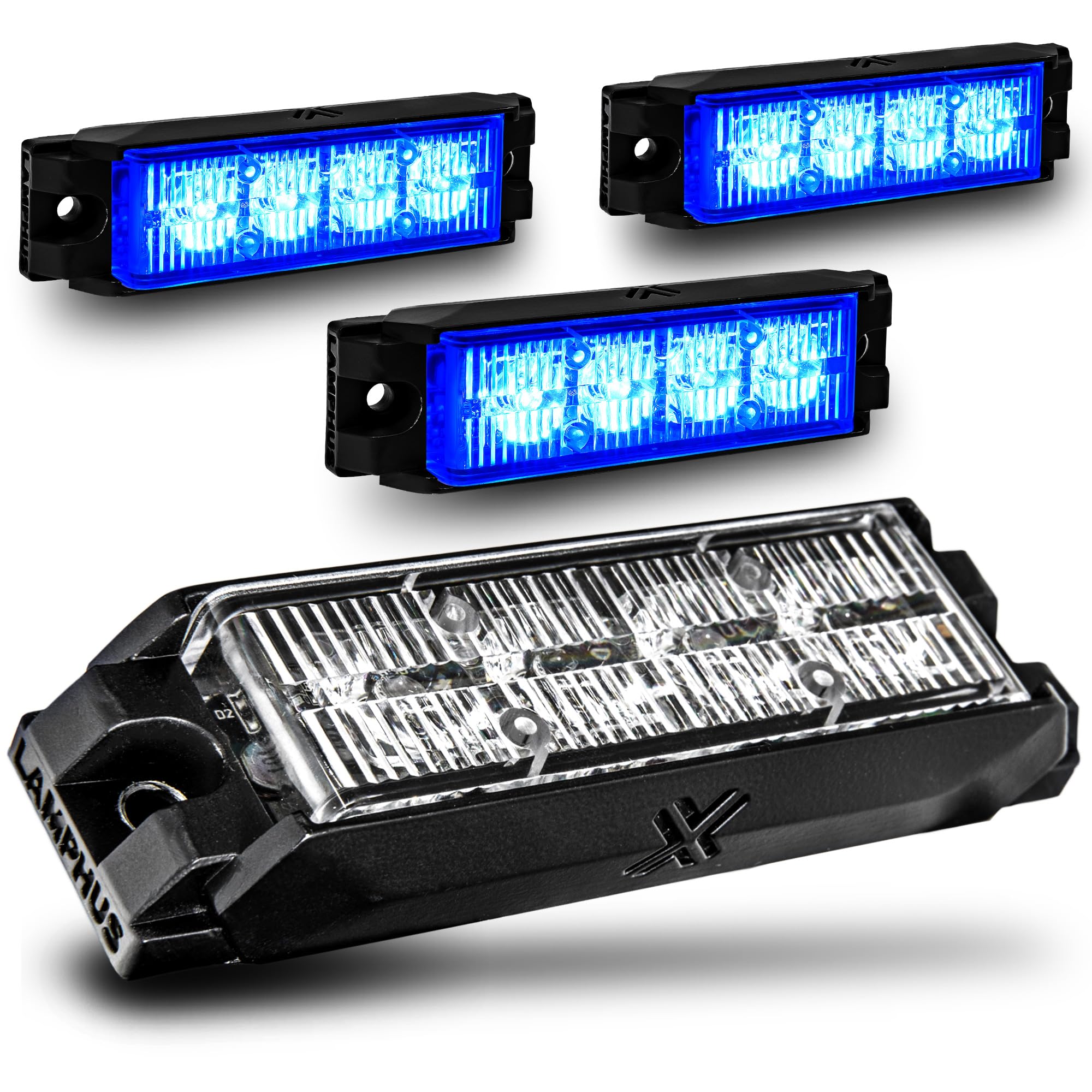 LAMPHUS NanoFlare 4pc 4W Blue LED Police Grill Strobe Warning Lights, Truck
