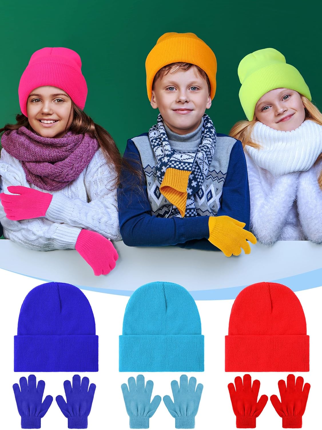 Funtery 48Pcs Kids Winter Beanie and Gloves Set Bulk Pack Knit Hat Unisex Magic Gloves Pack Winter Gift for Boy Girl Donation - Image 2
