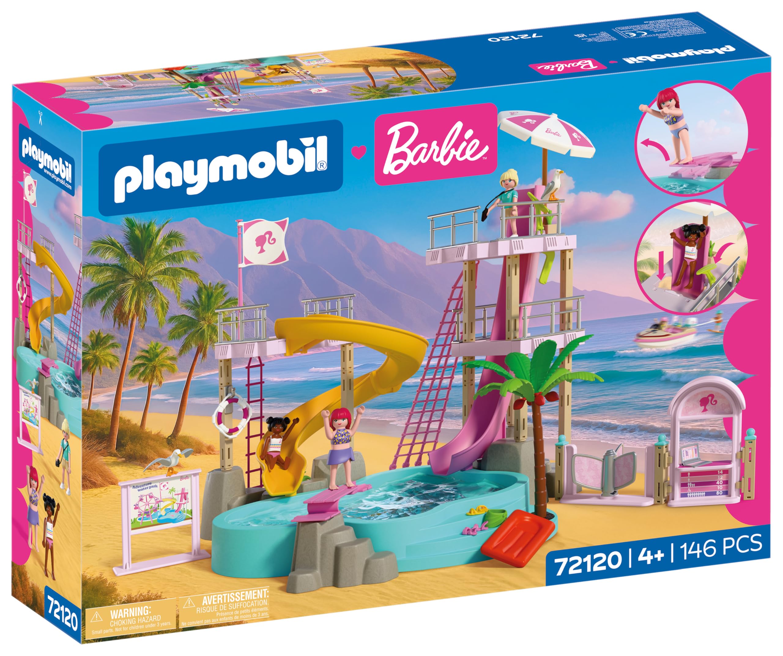 Playmobil | Barbie | Water Park | Summer Adventure with Barbie, Nikki & Daisy | Large water park with real water, slides & pool | Malibu summer dreams for children aged 4+ | 72120