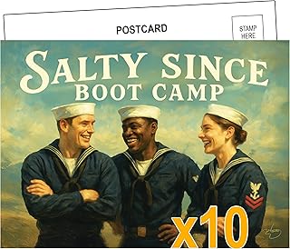 Healthy Surplus Salty Since Boot Camp Large 5x7 Postcard, 10 Pack, Funny Vintage Navy Sailor Card, Patriotic Military Humo...