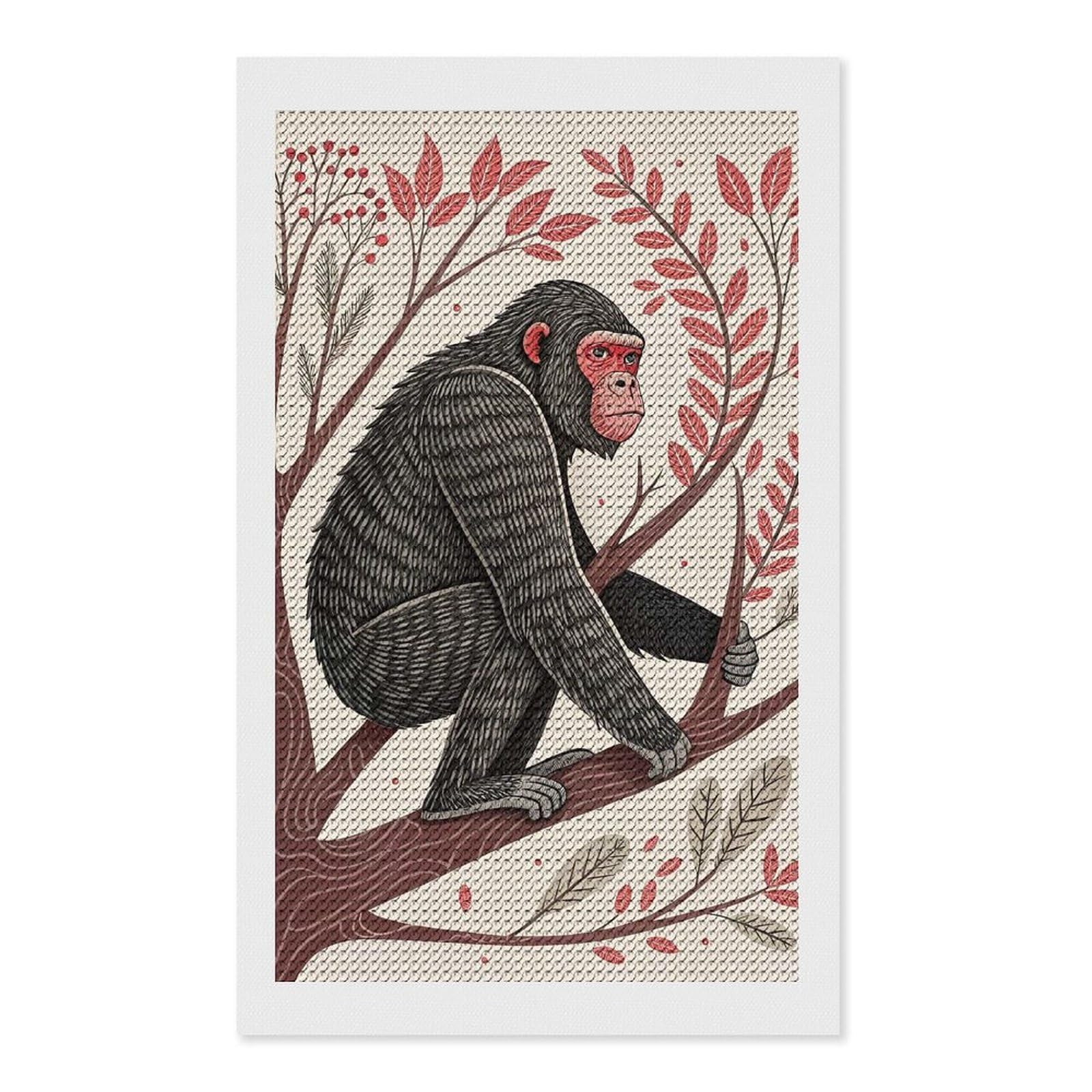 Junmoney Chimpanzee Sitting on A Tree Branch Diamond Art Canvas 12"x20", for Adults, Mindful Craft Activity, Modern Decor, Christmas Gift, Full Kit Included