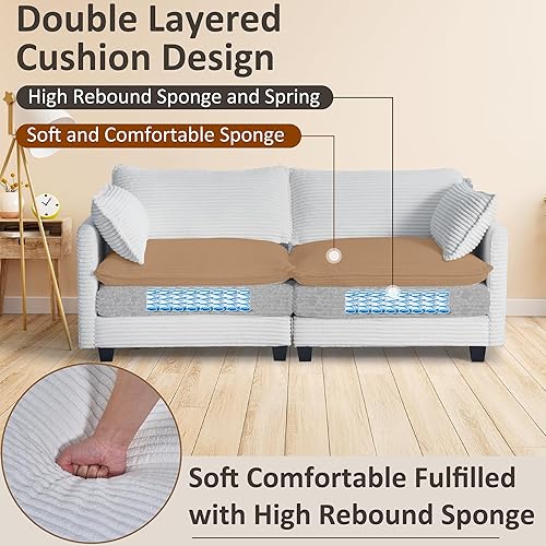 Miniatura 5 de Polar Aurora Sofá modular de gran tamaño, cómodo juego de sofá cama con 2 almohadas para reposabrazos, 2 asientos, combinación moderna de pana para