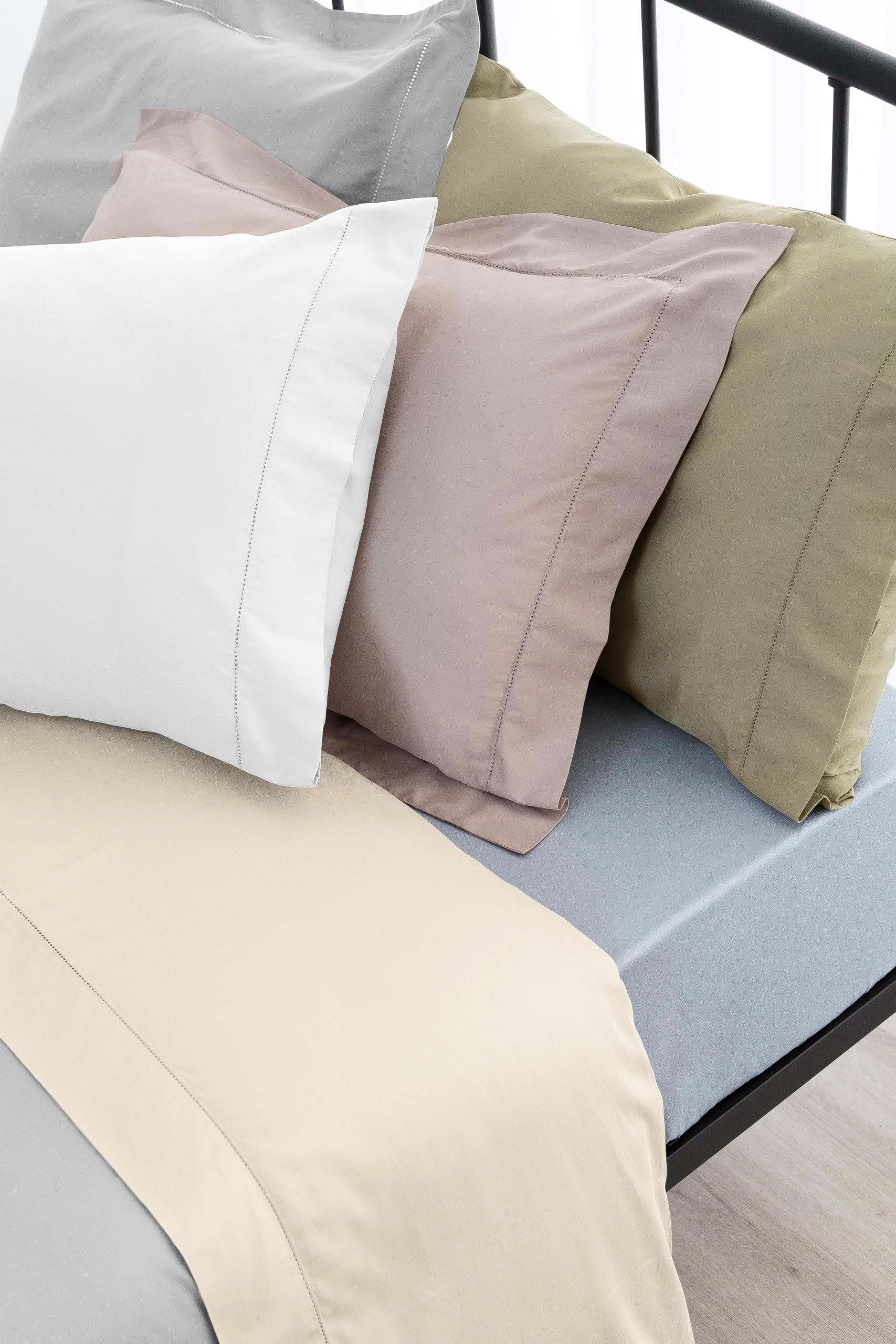 Catherine Lansfield Sateen Blue Conjunto Sábana encimera + Funda de Almohada + Sábana Bajera 180x280+50x125+105x200