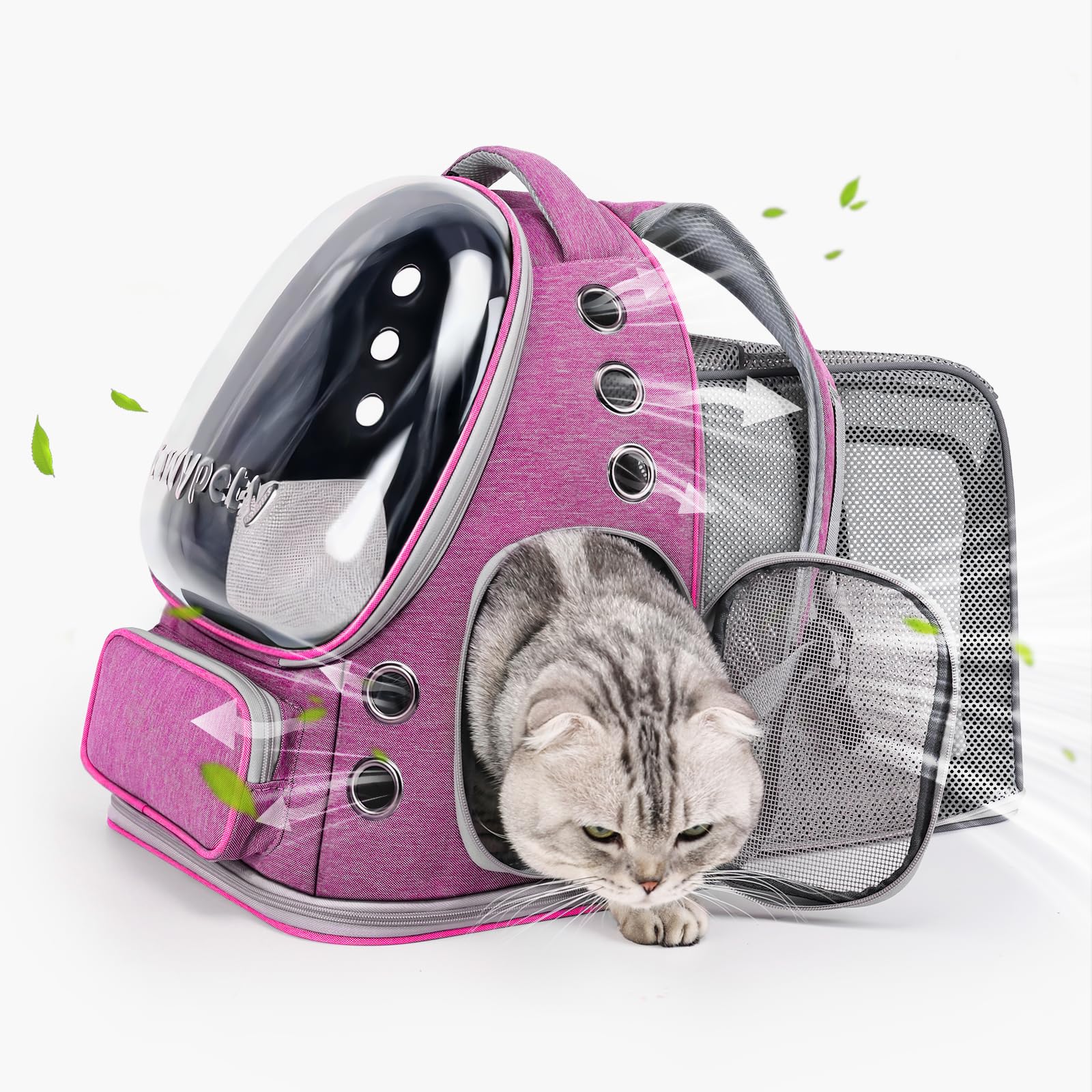 Cawypety Expandable Cat Backpack,Cat Bubble Backpack Carrier for Carrying Cats, Pets and Small Dogs,Airline-Approved,Designed for Travel, Hiking, Walking,Car （Pink