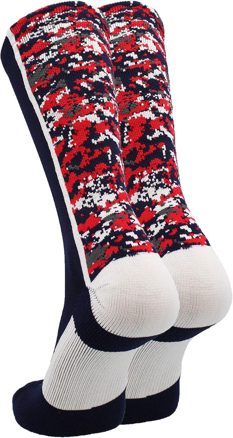TCK Athletic Crew Socks Digital Camo Football Basketball Lacrosse Navy/White/Red Small