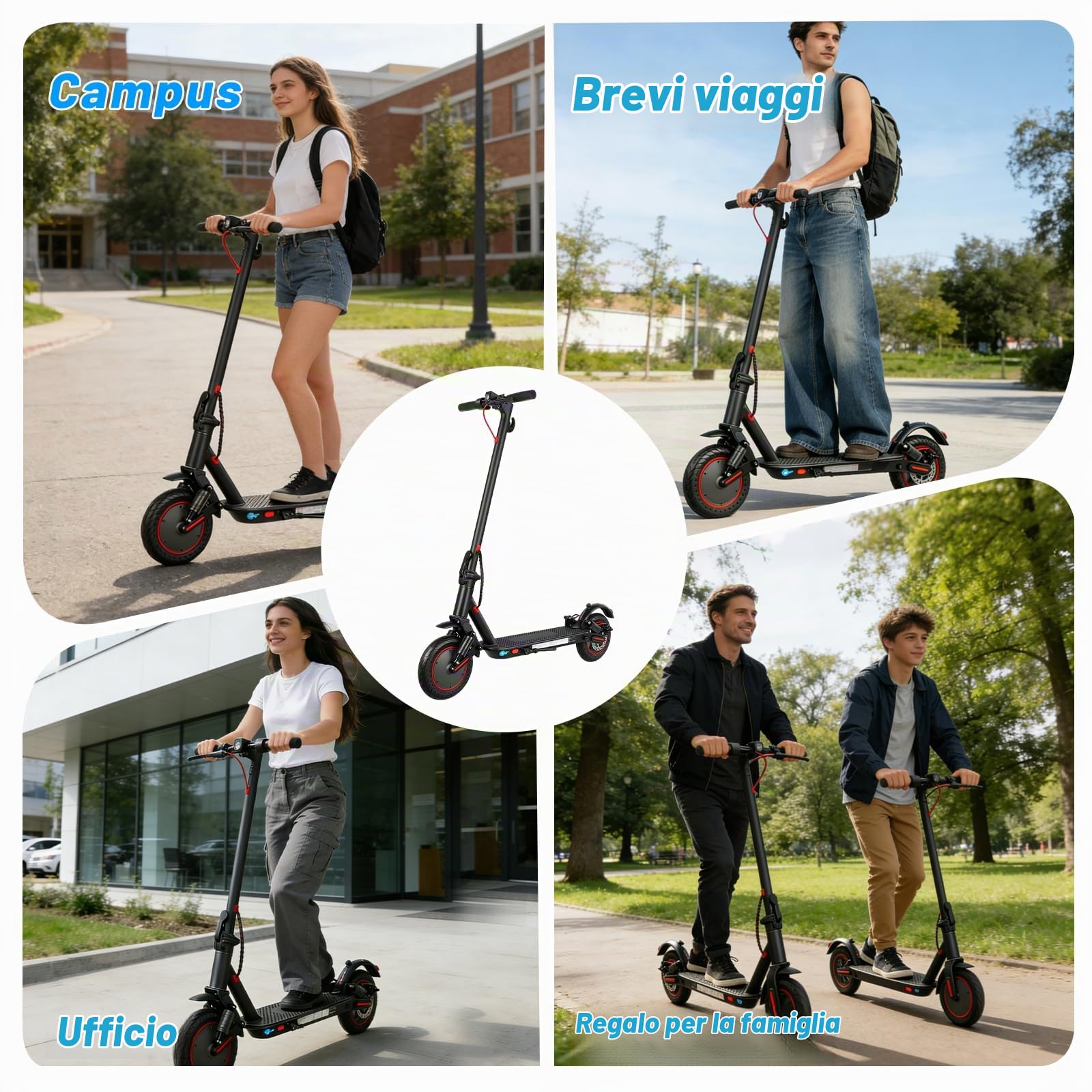 Monopattino Elettrico,Autonomia 30 km, Velocità max 25 km/h, Batteria 36V 10.4Ah, Doppi freni a disco con EABS, Pneumatici solidi 10", Monopattino da città, Controllo App, pendenza max 15%