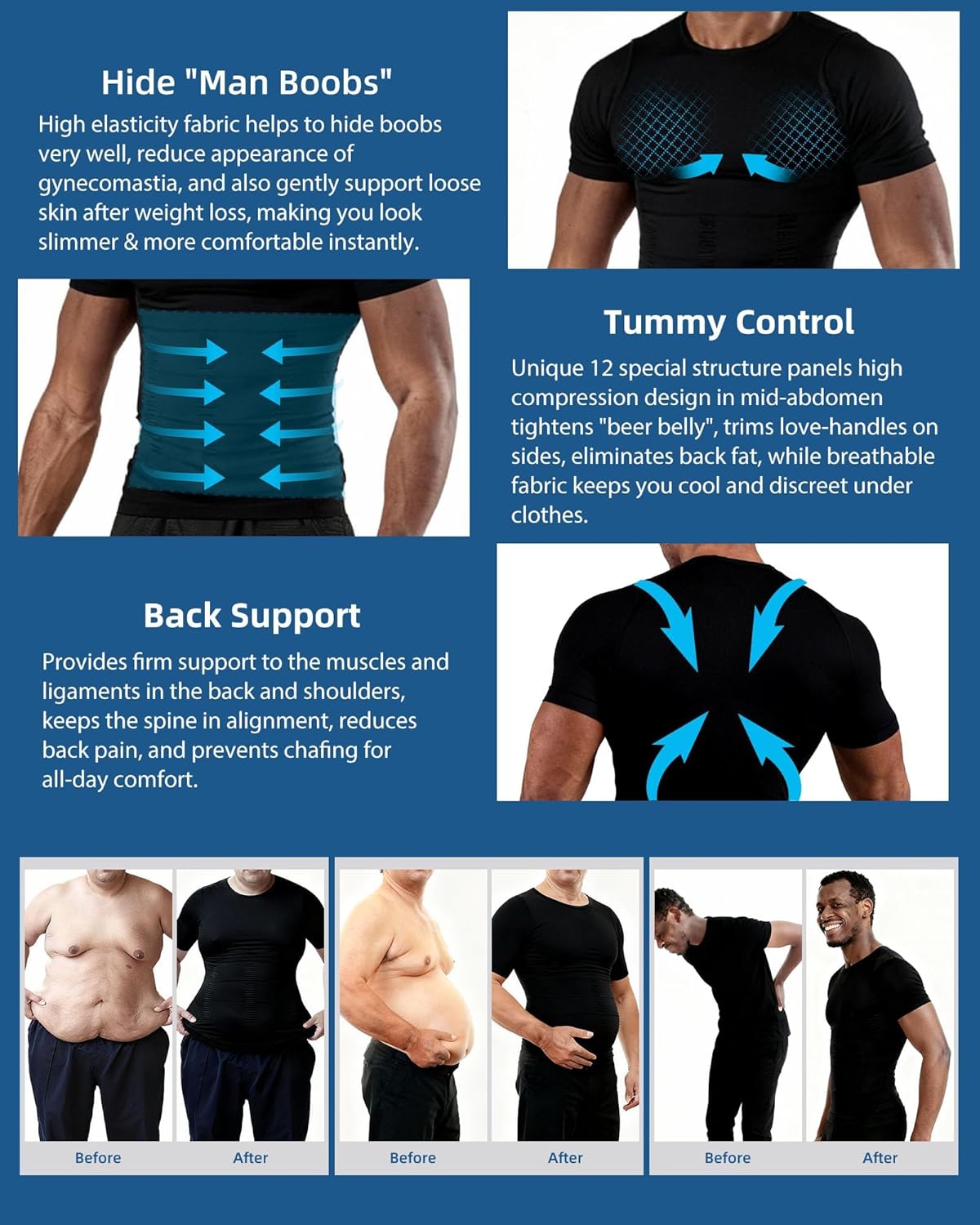 Men's Compression Shirt Undershirt Slimming Tank Top Workout Vest Abs Abdomen Slim Body Shaper - Image 3