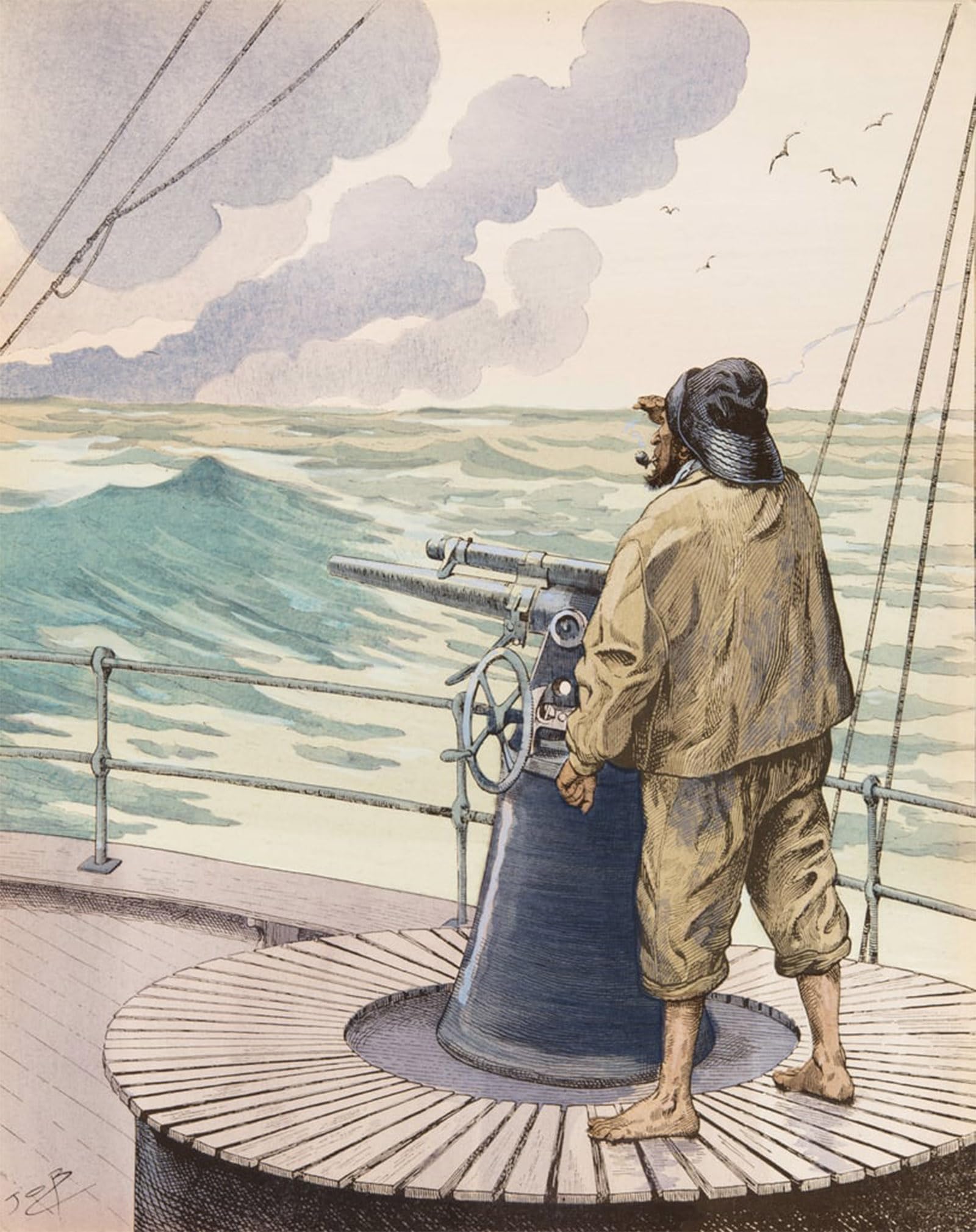 ARTXLXXBN Famous Print Painting Colorful Art Print the Trawler by pseudonym for Onfray de Breville Jacques Job Canvas Art Decorations for Home Decor 60x90cm