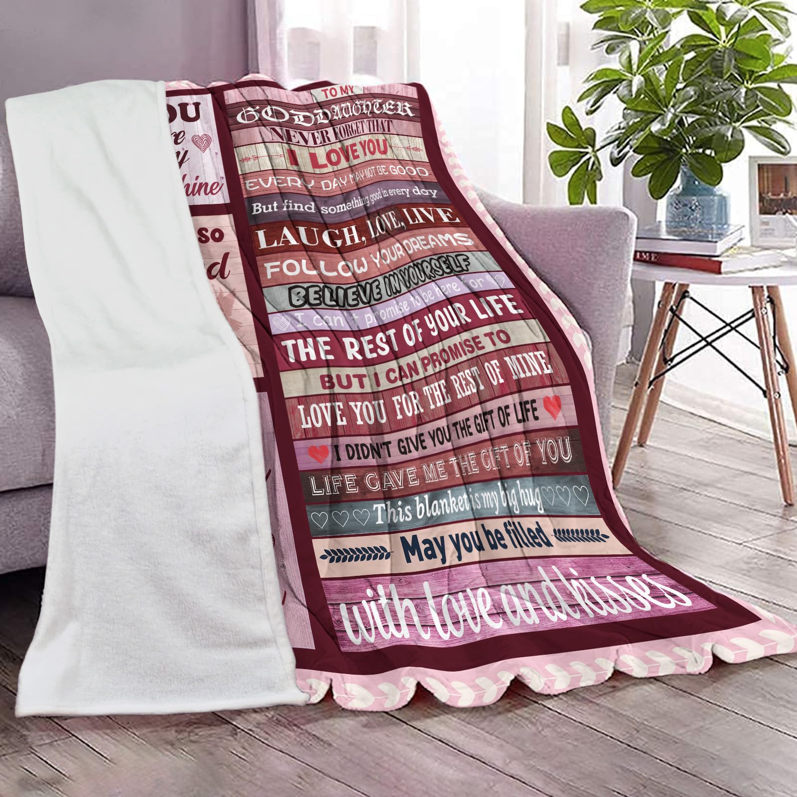 Quilazy Coperta regalo per figlioccia da madrina, padrino, padrino, padrino, coperta, regalo cristiano, Natale, battesimo, prima comunione, cresima, per adolescenti, ragazze, donne, coperta, 152 x 127