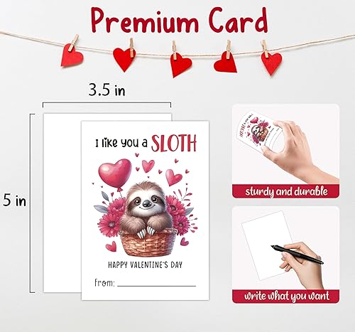 Miniatura 3 de Tarjetas para el día de San Valentín para el aula, paquete de 30 tarjetas de felicitación de perezoso para niños, 5 x 3.5 pulgadas, etiquetas de