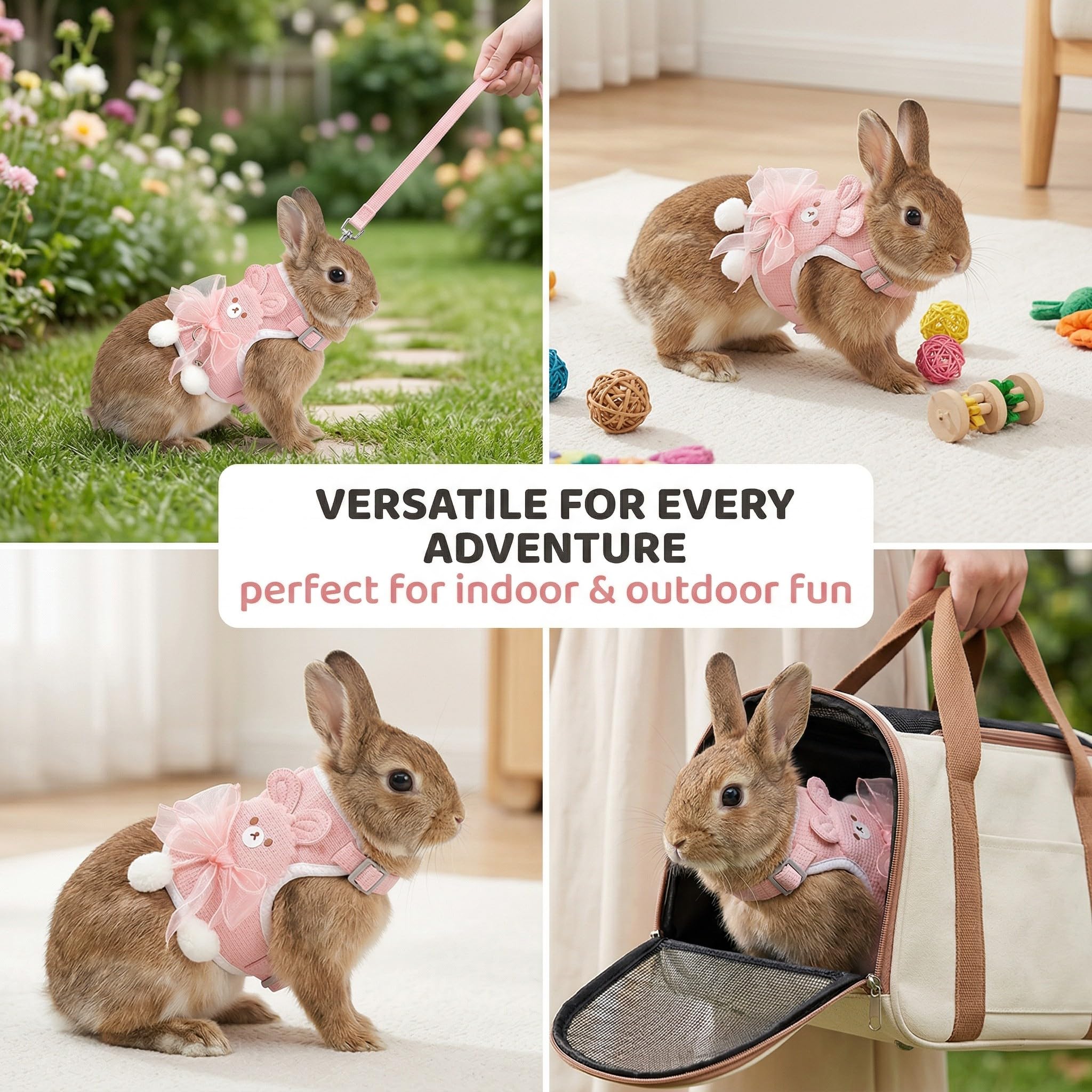 Harnais Lapin Nain avec Laisse Réglable Respirant (1-3 kg)