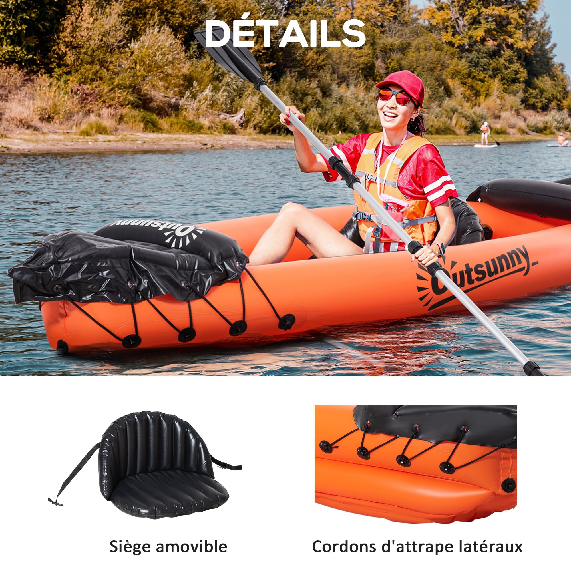 Outsunny Kayak Gonflable pour 2 Personnes avec Pompe à air, rames en Aluminium, Bleu