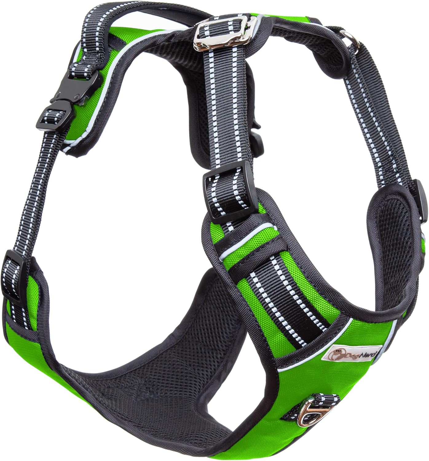 Premium Adjustable Full Coverage Vest/Harness for Large (50-90lbs) Dogs - Metal Clips, Padded Handle, 2 Leash Clips, Durable Oxford Fabric, Reflective Trim - No Choke, No Pinch (Lime Green)