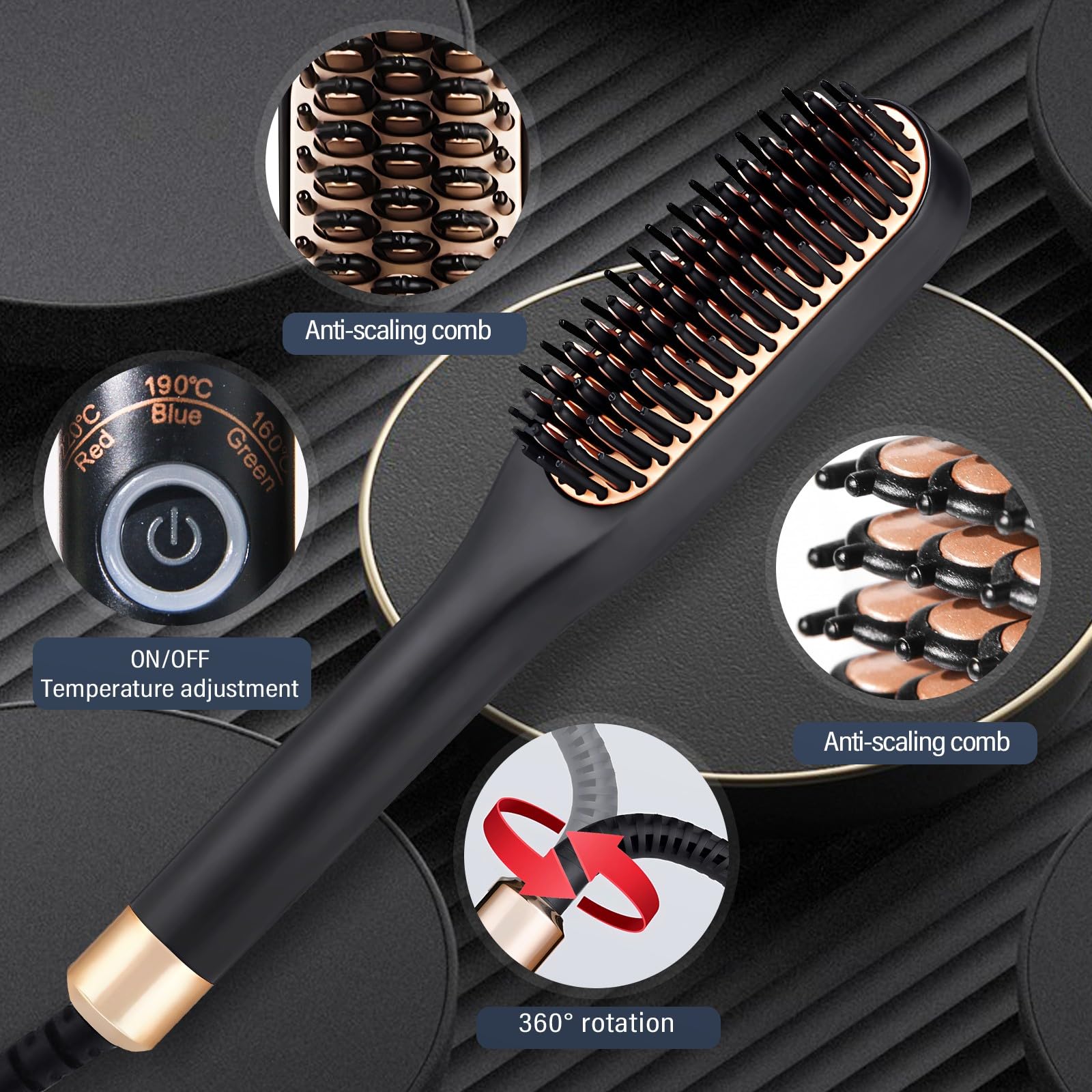 Journeyside Piastra per Barba Uomo, Mini Spazzola Lisciante per Capelli Corti,Piastra per Capelli e Barba Uomo, Regolabili 160℃/190℃/220℃, Piastra per Barba Capelli per Modellare Barba e Capelli