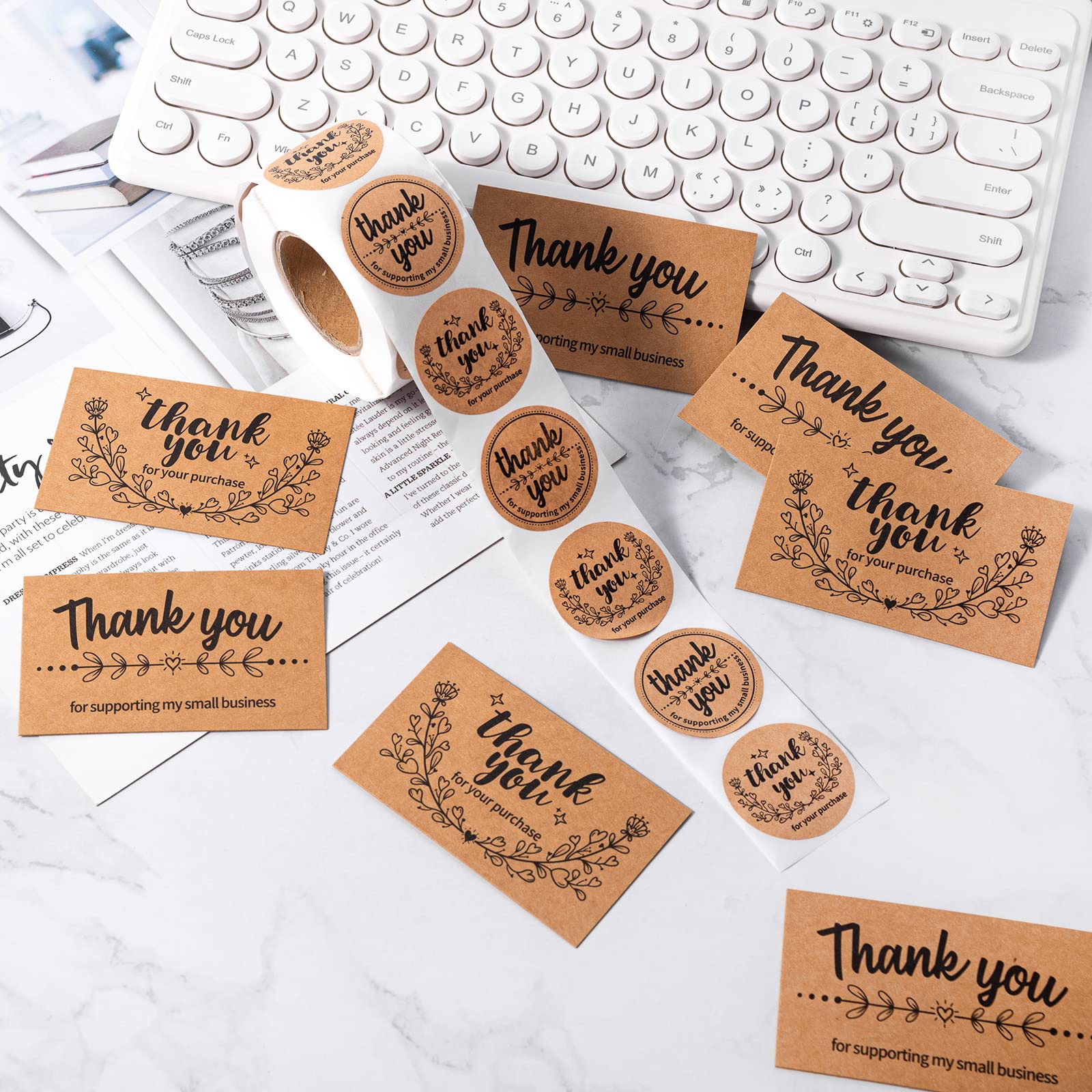 HOMANGA 100pcs Small Business Thank You Cards & Stickers, 2 Styles, Kraft Paper for Small Business Owners Online Shops, Retail Stores - Image 3