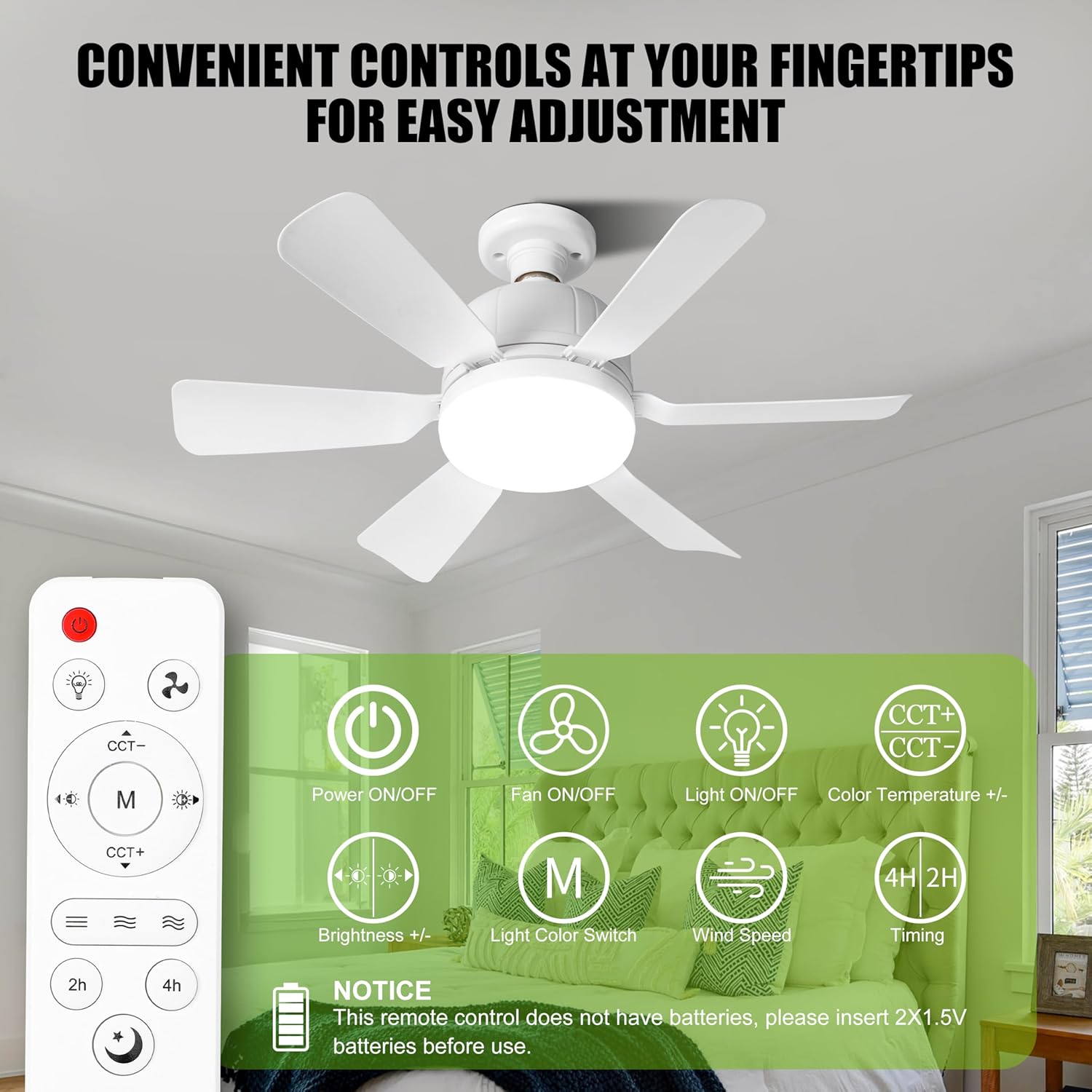 Socket Ceiling Fan Light with Remote and 1 Socket Extender, E26 Based Easy Install, Replacement for Indoor -Bedroom, Kitchen and Living Room, 3 Color Stepless Dimming (Six Blade Fan Light White) - Image 3