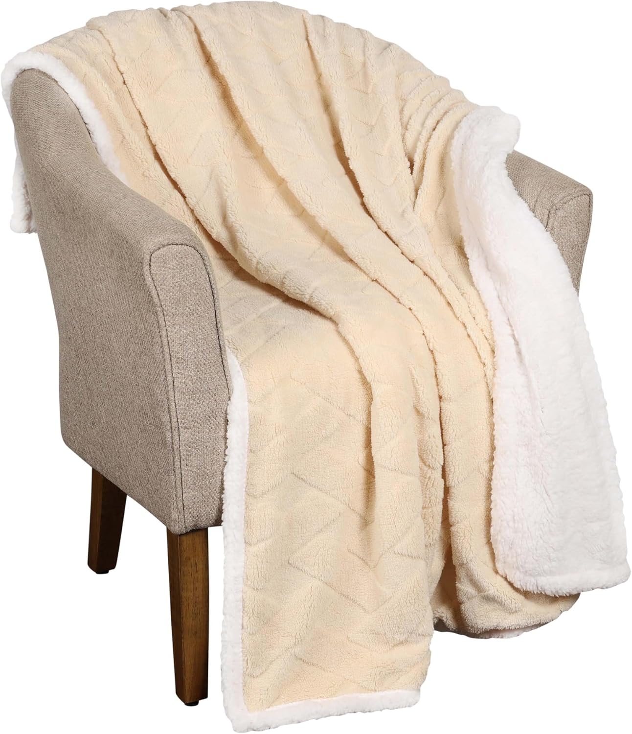 Superior Fleece Reversible Lattice Blanket, Decorative Blankets for Bedroom, Sofa, Fuzzy, Plush, Fluffy, Soft, Cute Room Decor, Beautiful Cover, Comfort Essentials, Nuuk Collection, King, Cream