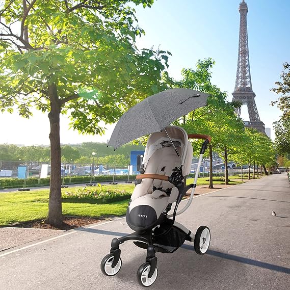 ZjRight Pram Parasol, 50+ UV 73cm Stroller Umbrella with Adjustable Fixing Clamp & Umbrella Handle for Pram, Stroller, Pushchair and Buggy - Grey