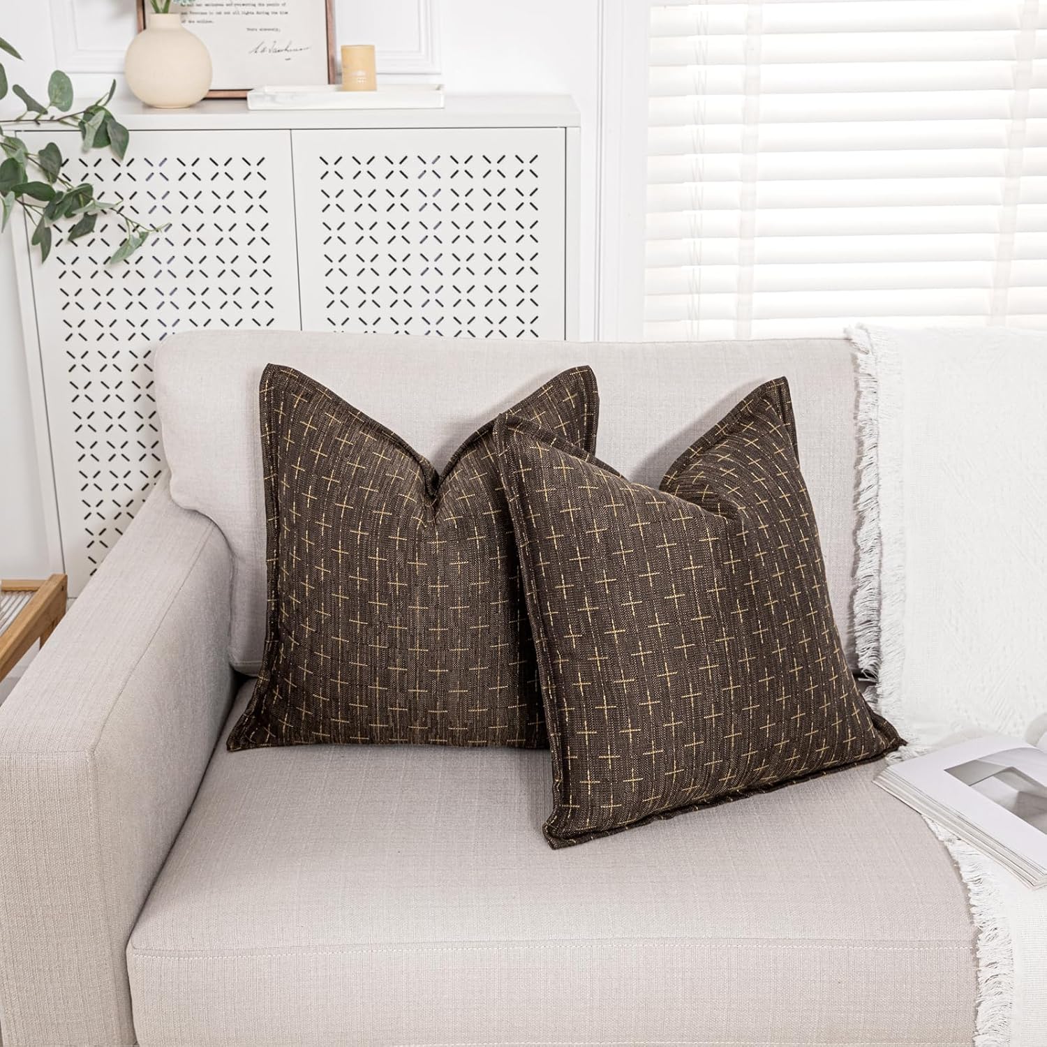 Dark Brown Throw Pillow Covers 20x20 Set of 2 Soft Farmhouse Texture Couch Pillow Case Decorative Rustic Pillowcase for Sofa Bed Chair Living Room Boho Decor