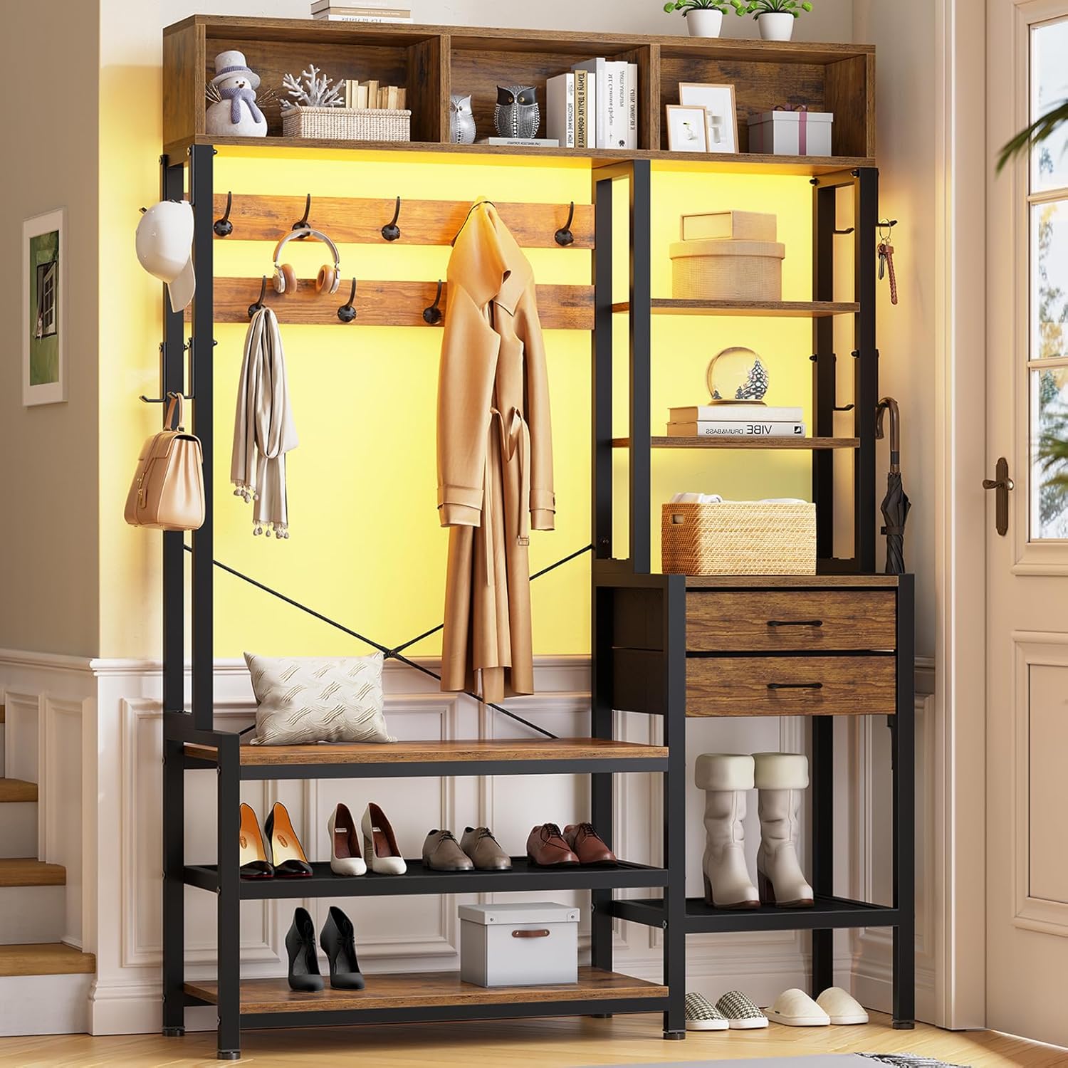 Itaar Hall Tree 7-In-1 With Drawers And Hooks