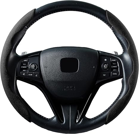 Amazon アルカンターラ調 ステアリングカバー 汎用 軽自動車 普通車 取付簡単 汚れ防止 滑り防止 オールシーズン対応 おしゃれ レザー ハンドルカバー 人工スエード生地 内装 パーツ カスタム 保護カバー アクセサリー 2ピースセット 黒 ハンドルカバー 車 バイク