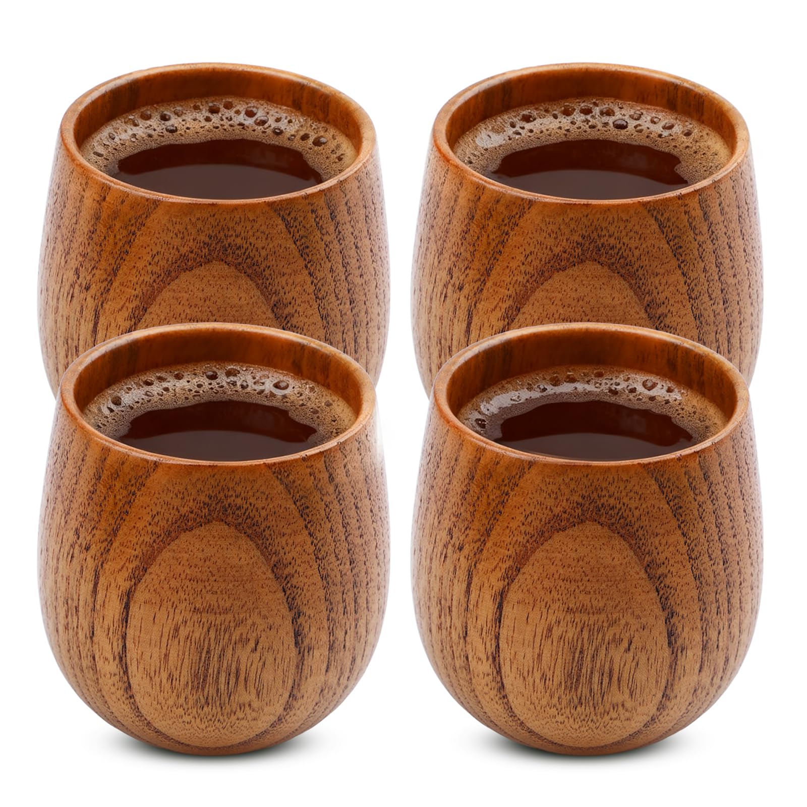 4 bicchieri in legno da 200 ml, in legno naturale, con fondo piatto, design semplice, in legno, per la casa e l'ufficio