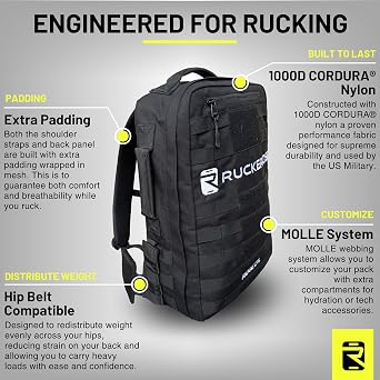 Racking Backpack - Ridge 21L Rucksack Designed for Racking Rack Pack Weight Plate Backpack with Extra Padding for Running, Walking, Strength Training - Fits Yes4All Ruck Weight