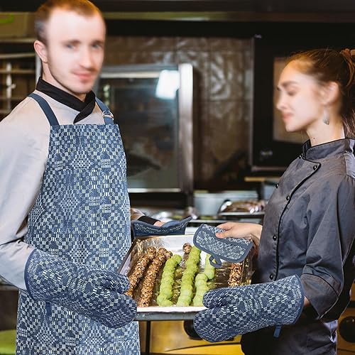 Miniatura 25 de Juego de 5 manoplas para horno y agarraderas con delantal de cocina, guantes de cocina resistentes al calor y agarraderas antideslizantes de