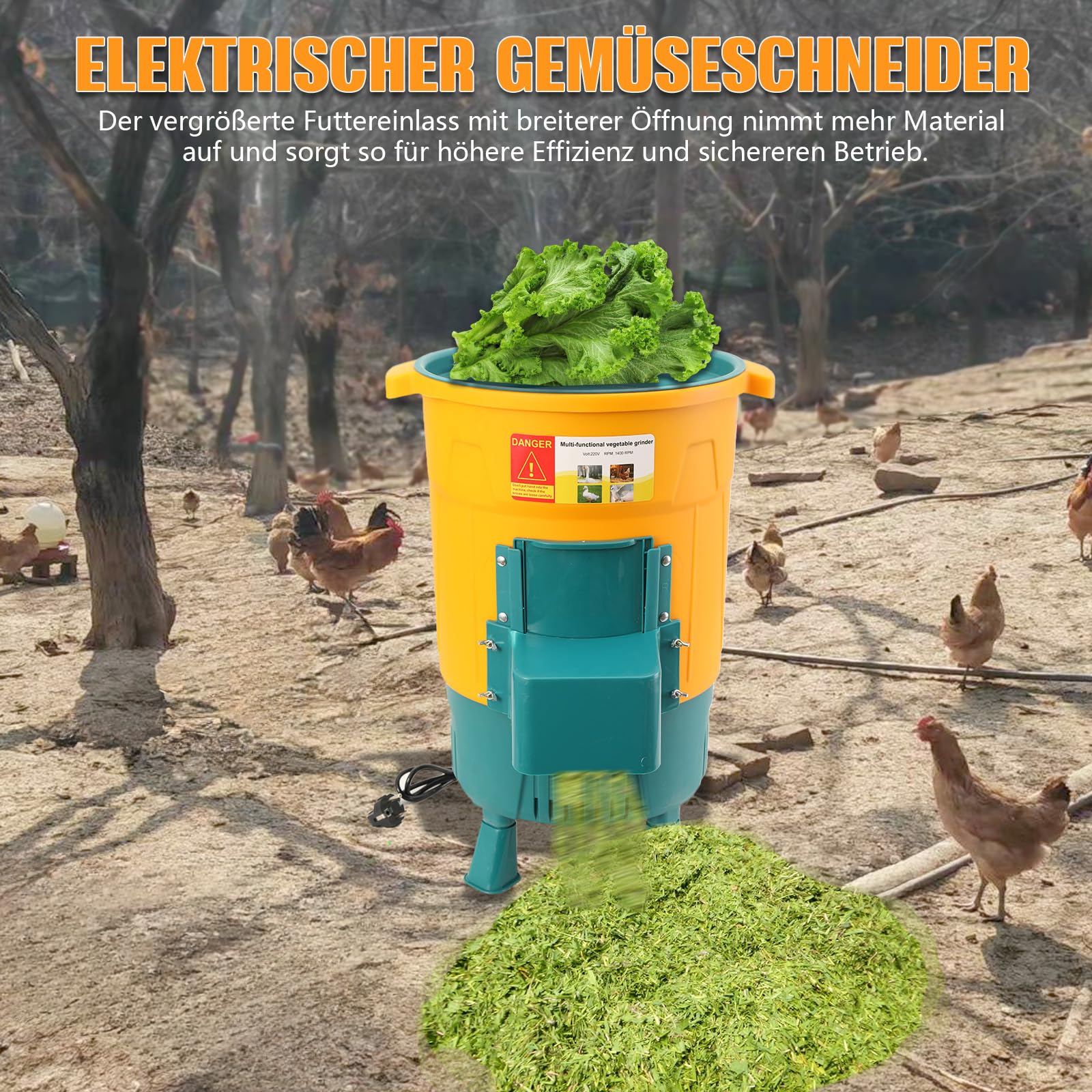 550W Elektrischer Gemüseschneider Futterhäcksler Futterverarbeitungsmaschine, Grünfutter, Grashalme, Gemüse, Melonen und Obst Häcksler